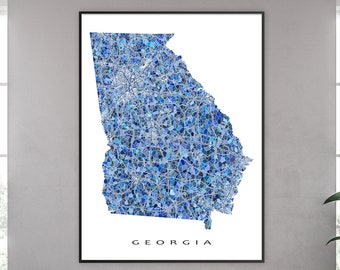 Map of Georgia Map Art Prints and Blue Geometric Georgia Poster for GA State Art Maps and Georgia Gift