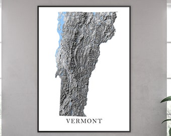 Vermont Print, Vermont Art Prints, Black and White Vermont Map of Vermont Poster, Topographic Vermont Maps, VT State Decor