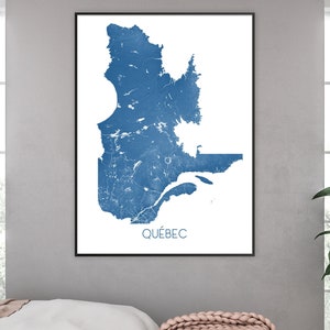 Affiche imprimée d'art mural carte du Québec, carte topographique de paysage de la province du Canada du Québec, Montréal Cartes routières de la ville de Québec