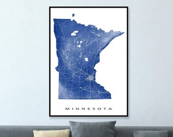 Minnesota Map Poster, Minnesota State Art Print, USA, Minneapolis, Minnesota Wall Art