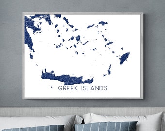 Greek Islands Map of Greek Islands, Greece Art Print, Greek Islands Wall Art Print, Blue Greece Islands Map, Greece Gifts