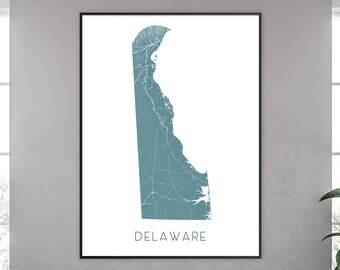 Delware Map of Delaware Art Print Poster, 3D Topographic Landscape DE State Wall Art Maps, Wilmington Dover