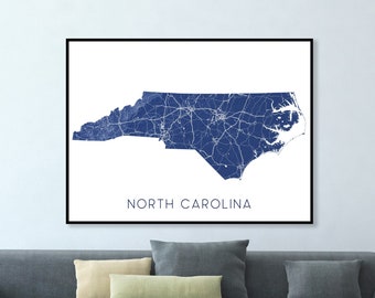 North Carolina Map Print and North Carolina Wall Art Prints for North Carolina State Decor, NC Map Poster and North Carolina Gift