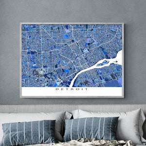 Detroit Map Print and Detroit Wall Art Poster for Blue Geometric Map of Detroit Art Prints and Michigan City Street Maps USA