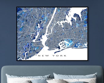 New York Map Art Prints new and Blue Geometric New York City Print or NYC Print for New York Travel Gifts