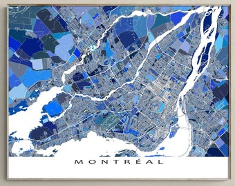 Montreal Map Print and Montreal Art Prints, Quebec Canada, Blue Geometric Montreal Poster, Montreal City Street Maps