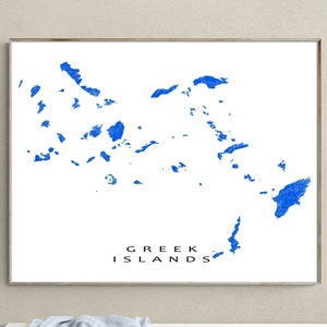 Greek Islands Map Print Poster and Greece Map Wall Art Prints, Santorini Mykonos Rhodes Cyclades