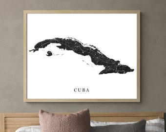 Kuba Karte Print Poster, Schwarzweiße Kuba Wand Kunst Drucke, Topographische Landschafts Straßenkarten, Havanna Varadero Holguin, Karibikinsel