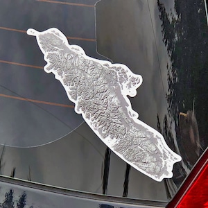 Décalcomanie en vinyle pour voiture de l'île de Vancouver, carte routière topographique noir et blanc de Van Isle, Colombie-Britannique, Canada, Nanaimo Victoria Tofino Comox Cowichan