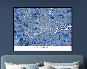 London Print and London Map Poster for Blue Geometric Map of London Wall Art Prints and London Decor, London Gift