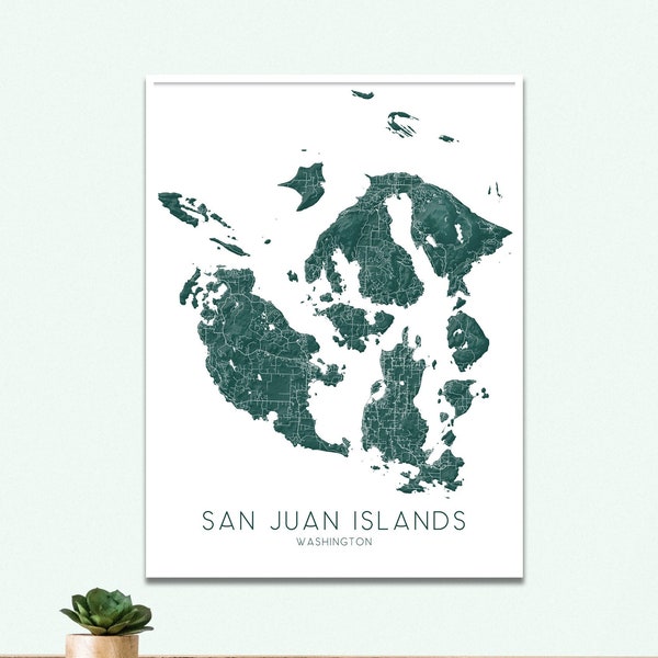 San Juan Islands Map Print Poster, 3D Topographic Landscape San Juan Islands Washington Coastal Wall Art Prints, Orcas Island