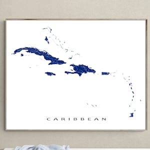 Impression de carte des Caraïbes et impressions d'art d'îles des Caraïbes, y compris la Jamaïque, la Barbade, Porto Rico, les Bahamas