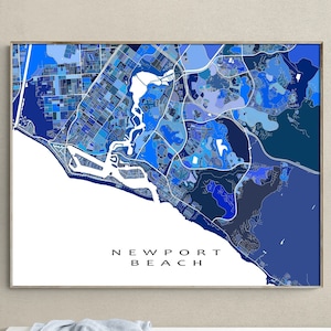 Newport Beach Map Print and Blue Geometric Newport Beach Poster for California City Street Maps and Travel Gifts