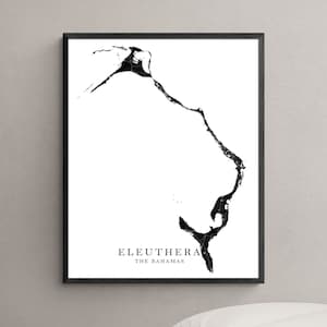 Eleuthera Bahamas Map Print Poster, schwarz weiß Karte der Bahamas Inseln, Hafen Windermere Man aktuelle Insel, Karibik