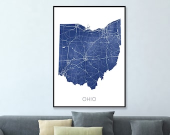 Ohio Art Print, Ohio State Map Wall Art Prints, 3D Topographic OH Maps for Home Decor, Cincinnati Columbus