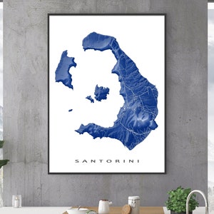 Santorini Map Print Poster, Santorini Griechenland Wandkunst Drucke, Griechische Inselkarten, Thira, Thera, Kykladeninseln Reisegeschenke