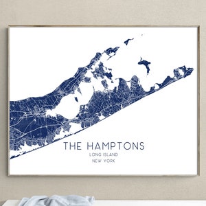 Die Hamptons Karte von Hamptons Long Island New York Druck, topografische Landschaft NY Straßenkarten Southampton East Hampton Montauk Town Sag Hafen