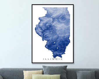 Illinois Map Art Poster, Illinois Print, USA State Art Wall Maps, Chicago, Illinois Gift