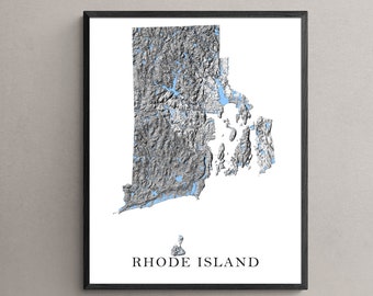 Rhode Island Map of Rhode Island Art Print, Black and White Topographic Rhode Island Poster State Decor Maps