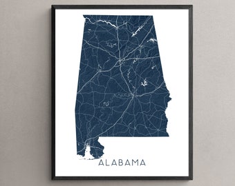 Alabama Map of Alabama State of Alabama Art Prints, Custom 3D Topographic Terrain AL Poster, Huntsville Montgomery Birmingham Mobile