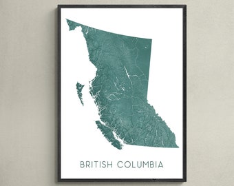 British Columbia Map of BC Art Print, Topographic 3D Terrain British Columbia Poster, Canada Province Travel Gifts