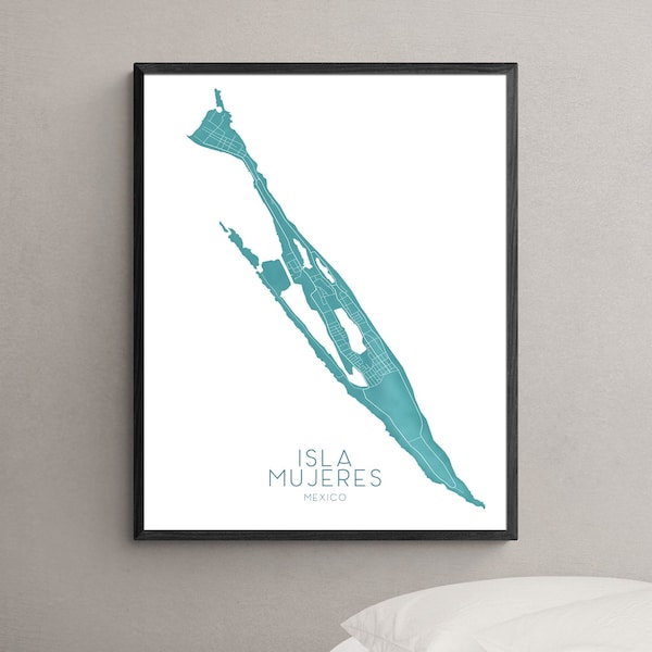 Isla Mujeres Mexico Map Print with Turquoise Topographic Design, Yucatan Caribbean Island Poster Wall Art Maps