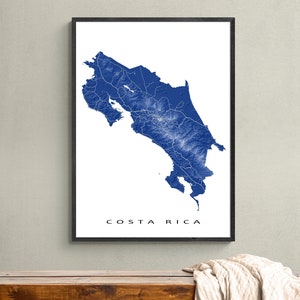 Costa Rica Map Print, Costa Rica Wall Art Prints, San Jose, Central America, Country Map Travel Gifts