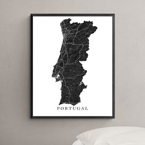 Portugal Map Wall Art Print Poster, 3D Topographic Landscape Black and White Prints, Portuguese Country Maps, Lisbon Porto Algarve Coimbra