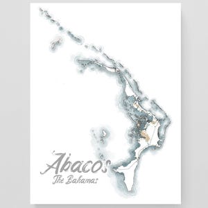 Abacos Bahamas Map Print: Watercolor Design Island Wall Art Poster
