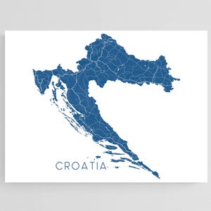 Kroatien Karte: Europa Land Landschaft Wand Kunst Druck oder Poster