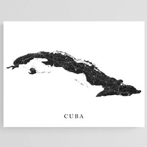 Cuba Map Print - Black and White Caribbean Wall Art, Topographic Cuba Poster, Havana Varadero Holguin Island Decor