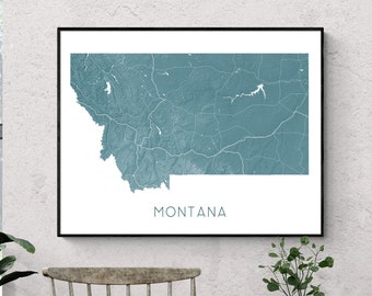 Montana Poster and Montana Map Art Prints for Montana State Map Wall Art Maps and Topographic MT State Travel Gifts