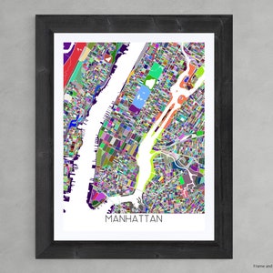 Manhattan New York City Street Map Print, Colorful Geometric Manhattan Map Art Poster, Multicolor NYC Artwork Maps
