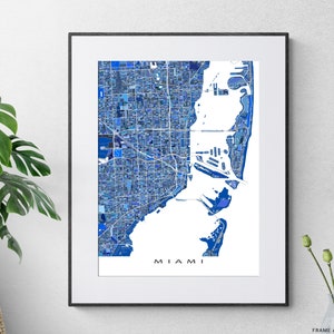 Miami Map Art Print, Blue Geometric Miami Wall Art Poster, Florida City Street Maps for Home Decor image 1