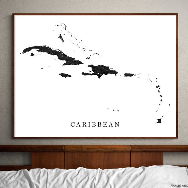 Caribische poster print, zwart-wit Caribische eilanden kaart prints, tropisch eiland Wall Art kaarten voor strand decor, USVI Jamaica Bahama's