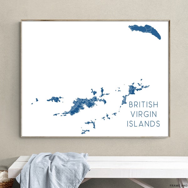 Britse Maagdeneilanden Wall Art Print Poster, Topografisch landschap BVI Kaartafdrukken, Tortola Virgin Gorda Anegada Jost Van Dyke Island Maps