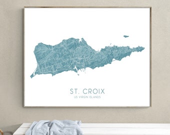 St Croix Map of Saint Croix US Virgin Islands Wall Art Print, 3D Topographic Terrain Caribbean Island Art Poster Prints