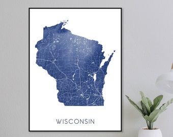 Wisconsin Gifts and Wisconsin Poster for Map of Wisconsin Map Art Print and Wisconsin Decor for Home, WI State Maps