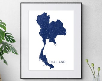 Thailand Map of Thailand Print, Thailand Wall Art Printsfor Home Decor, Blue Thailand Poster, Country Maps for Travel Gifts, Bangkok