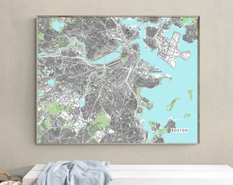 Boston Map Poster and Boston Wall Art Prints for Boston Massachusetts City Street Map Poster, Boston Wall Decor