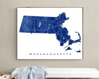 Massachusetts Map, Massachusetts Wall Art Print, USA State Outline Maps, MA Map Poster
