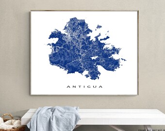 Antigua Art Map Poster and Antigua Map Print for Caribbean Antigua Island Tropical Print and Travel Gifts