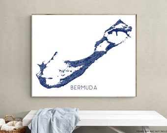 Bermuda Map Print Poster, the Bermudas Islands Archipelago Wall Art Prints, North Atlantic Island Maps, Hamilton St Georges Town