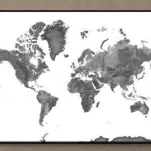 Map of the World and Black and White World Map With Countries Wall Art Print Poster, Carte Du Monde for Travel Gifts, Earth Topographic Maps