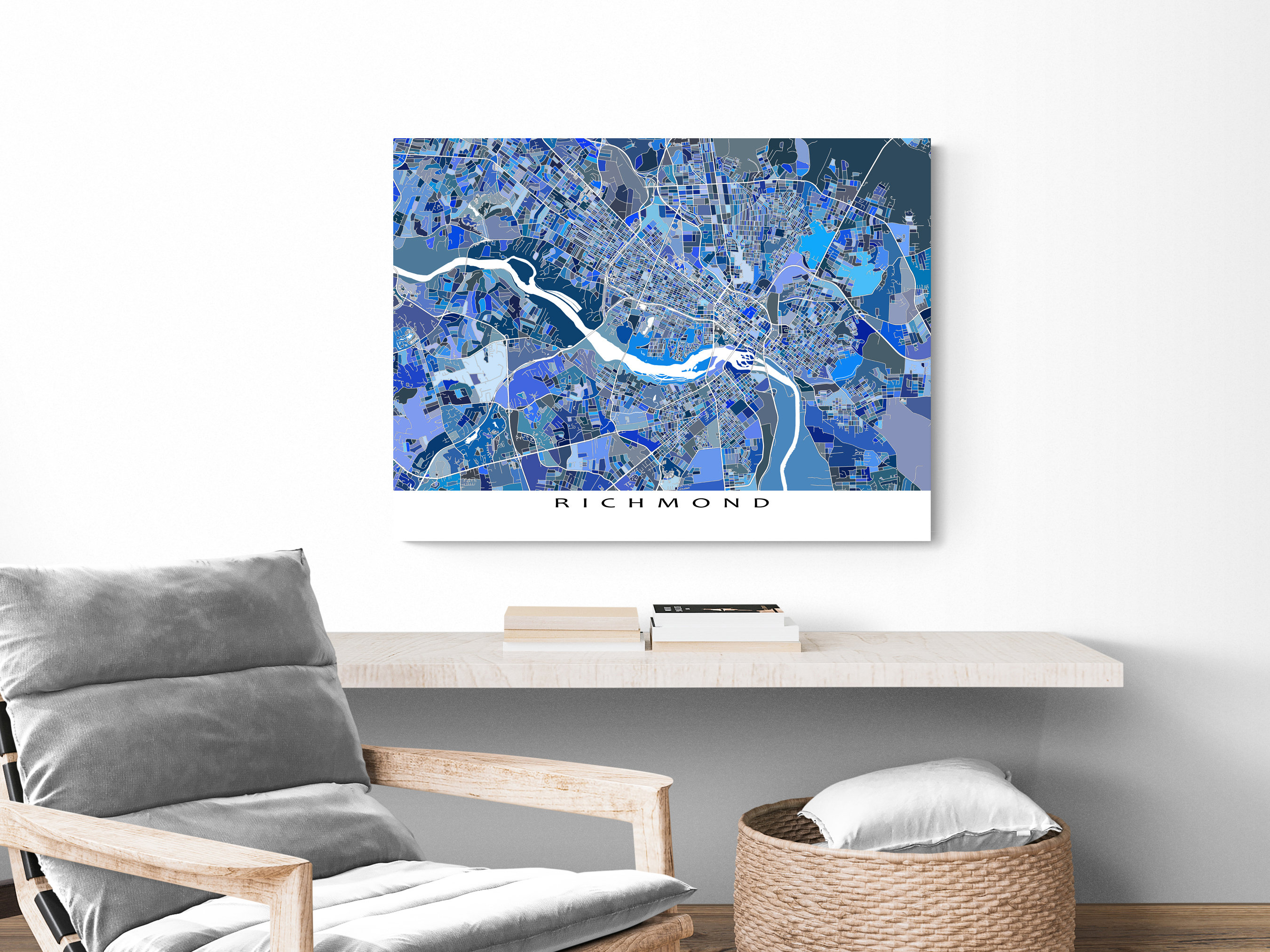 Richmond Virginia Map of Richmond VA Print Poster, Blue Geometric City ...