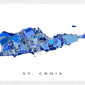 St Croix USVI Map of St Croix Map Virgin Islands Print, Geometric Blue ...