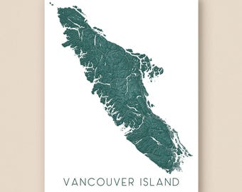 Carte de l'île de Vancouver de l'île de Vancouver estampes, impression de l'île de Vancouver, décoration murale topographique de l'île de Vancouver BC Canada