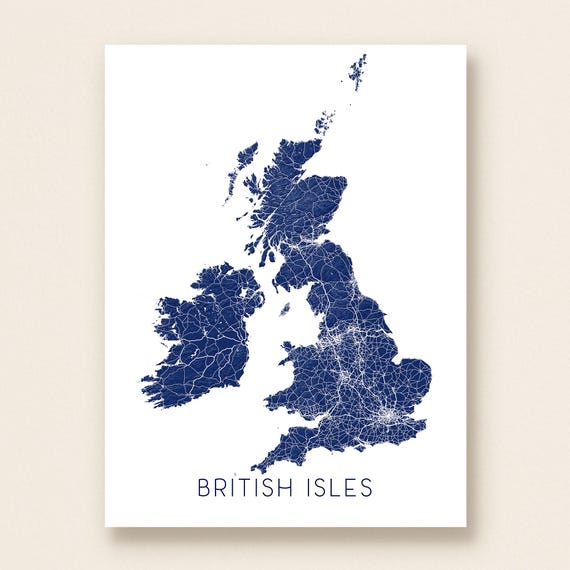 British Isles Topographic Map Wall Art Print, UK England Ireland