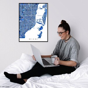 Miami, Florida city map print with a blue geometric design by Maps As Art.