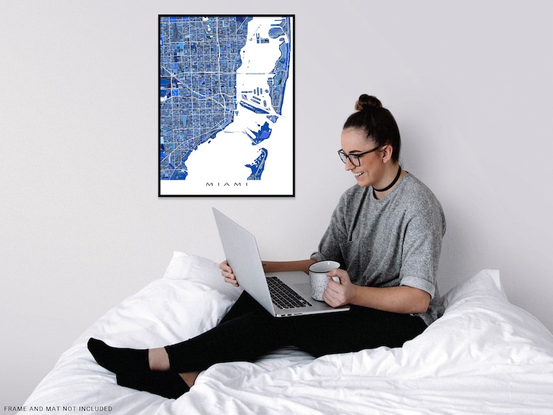 Miami, Florida city map print with a blue geometric design by Maps As Art.